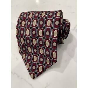 Alexander Lloyd 100% Silk Red Gold Geometric Tie 68 x 4.25 Sz XL